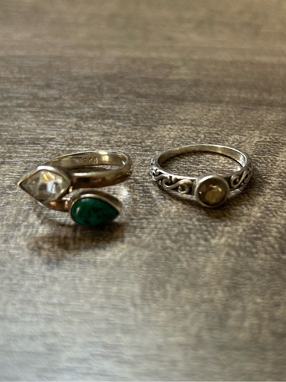 Sterling Silver Green Stone and Citrine Accent Rings